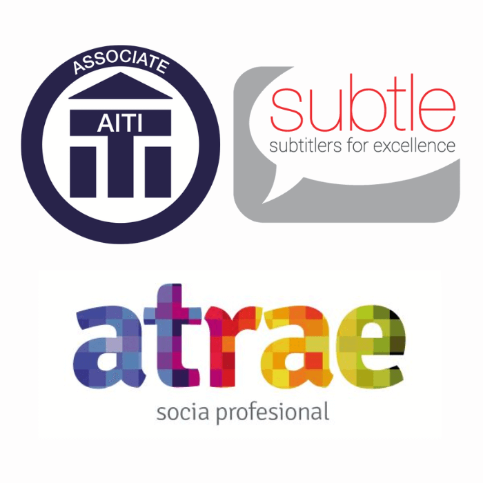 Institute of Translation and Interpreting Associate member and SUBTLE and ATRAE's professional member logos.
